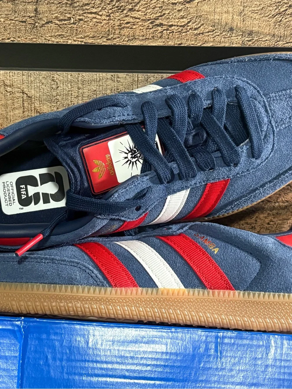adidas Samba - Navy, Red & White FIFA World Cup edition. 5.5 men’s, 6.5 women’s
